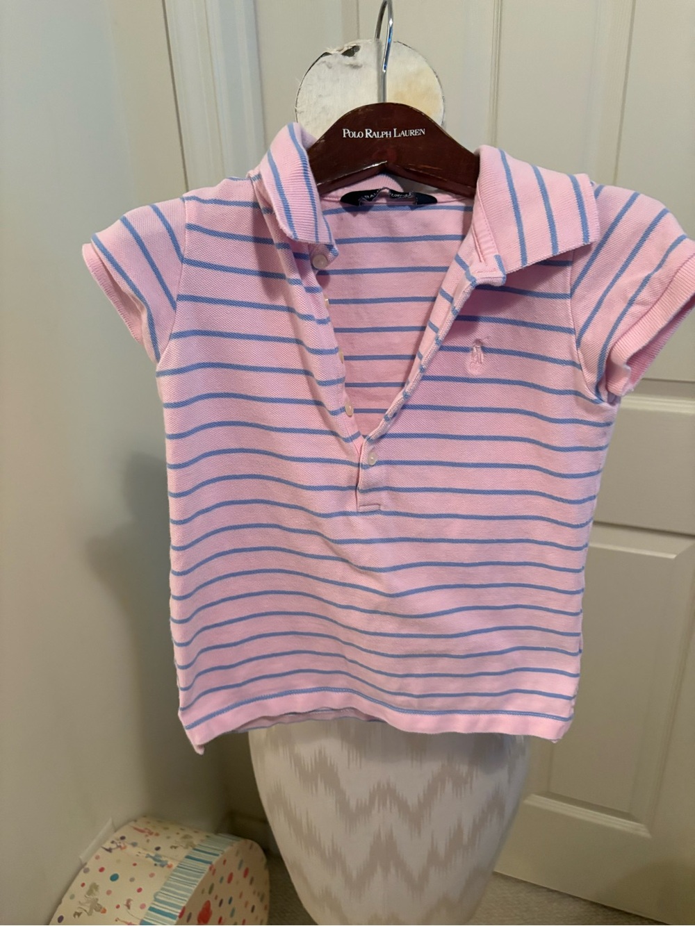 Ralph Lauren Pink Polo with Light Blue Stripes size 8 girls $58